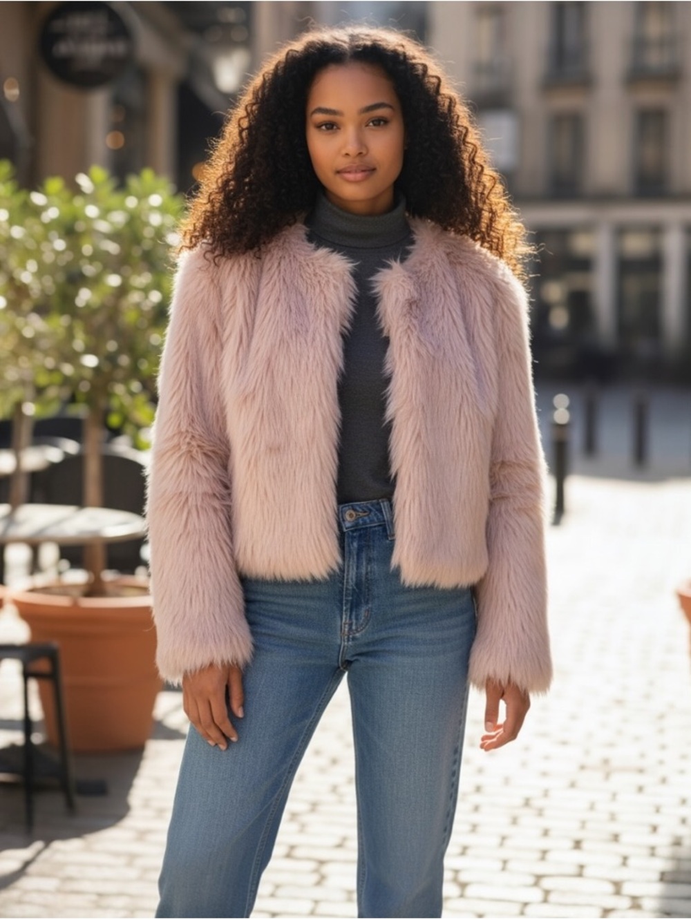Metaphor Light Pink Faux Fur Coat